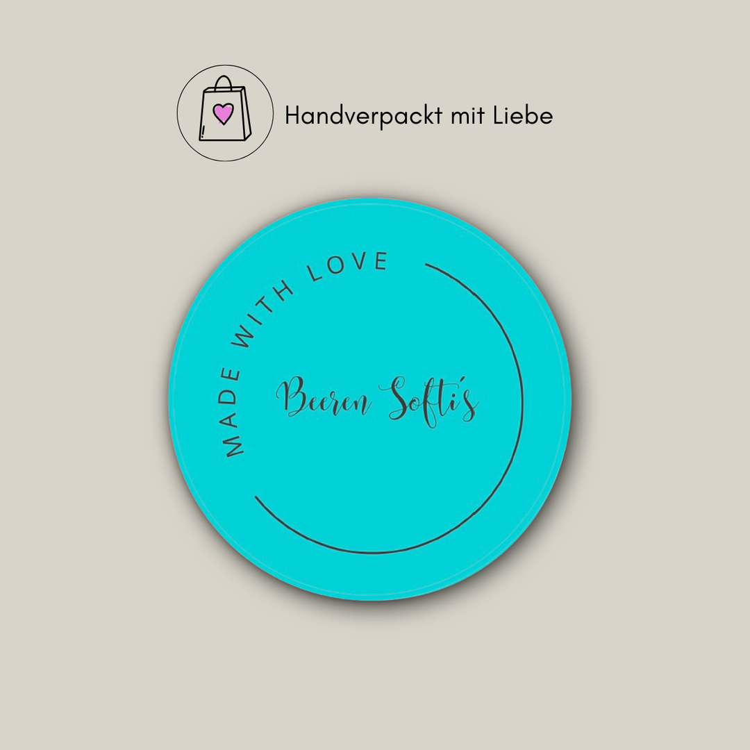 Produktaufkleber von Professor Keks für Beeren Softis in Türkis