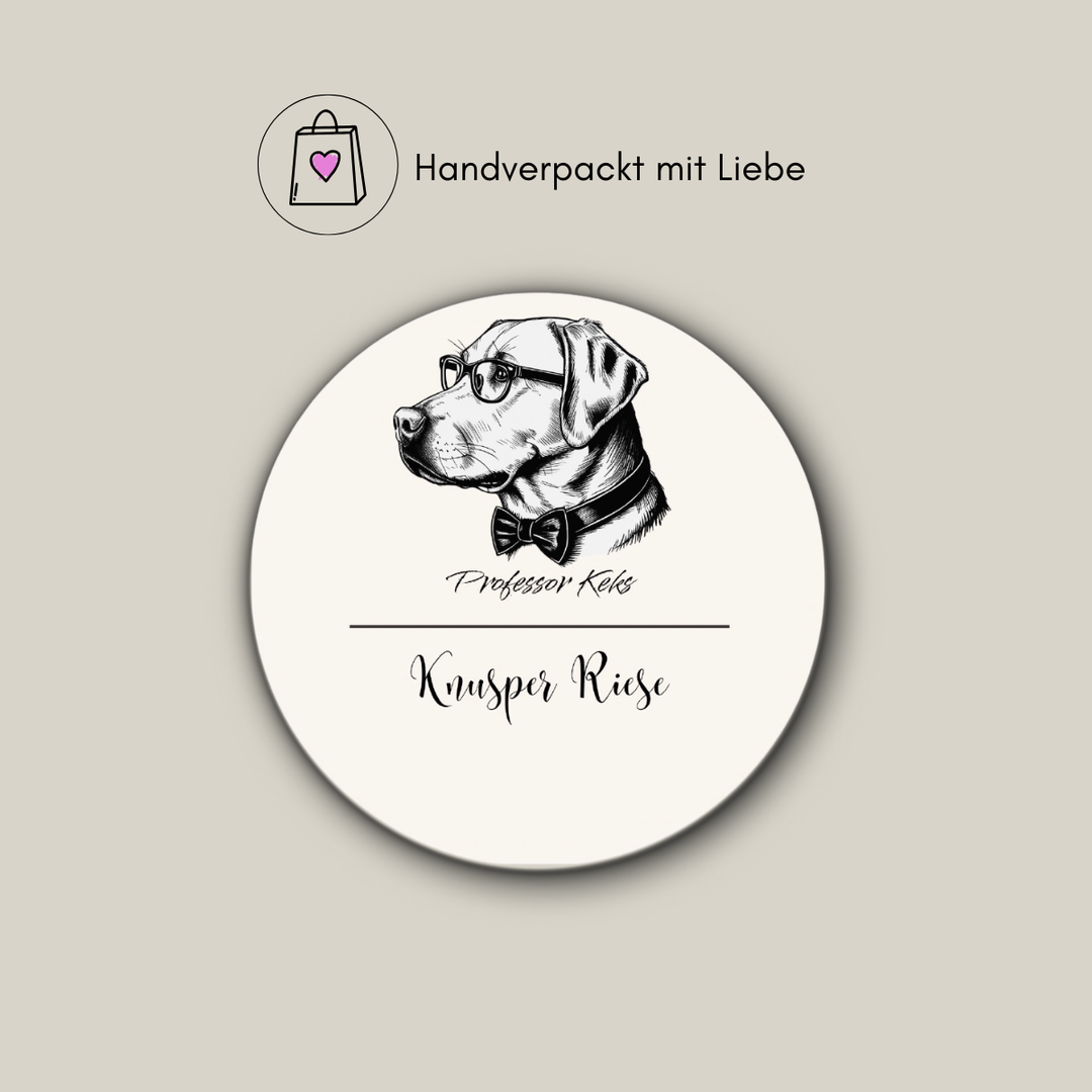 Produktaufkleber von Professor Keks für Knusper Riesen