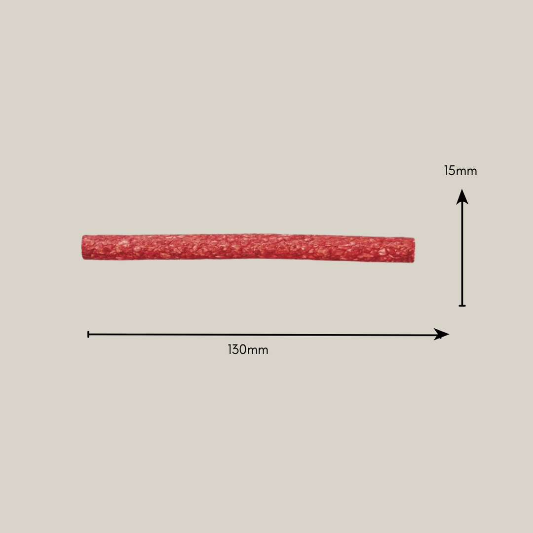 rote Kaustange für Hunde mit Größendarstellung 130mm x 15mm