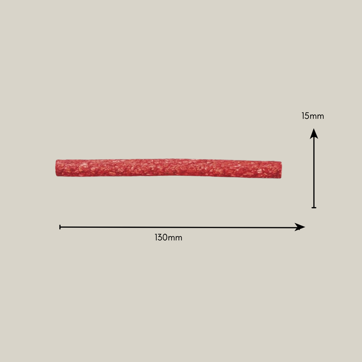 rote Kaustange für Hunde mit Größendarstellung 130mm x 15mm