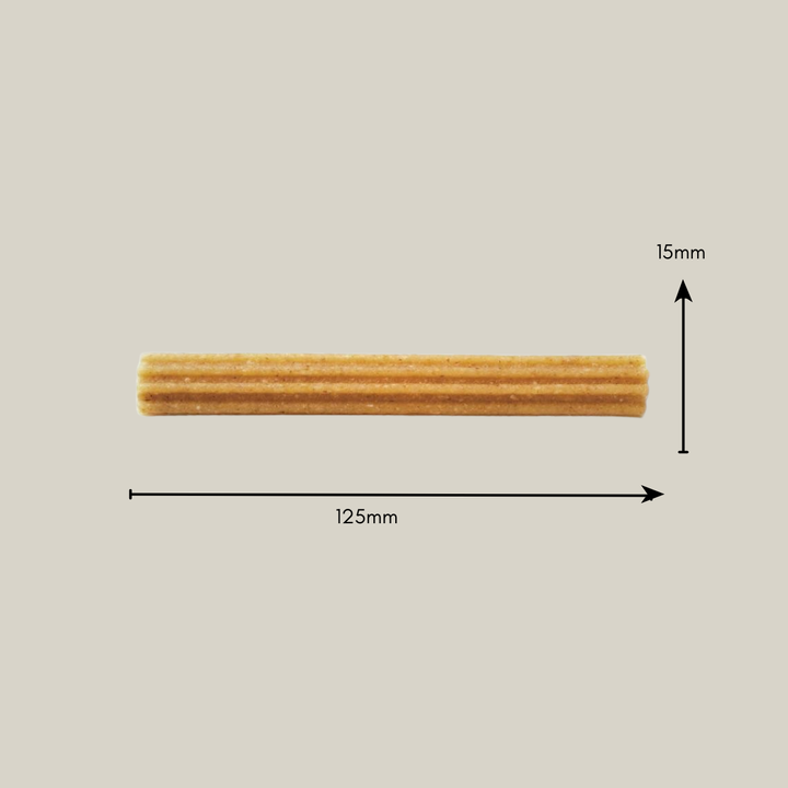 gerillte beige Kaustange mit Größenangabe 125mm x 15mm