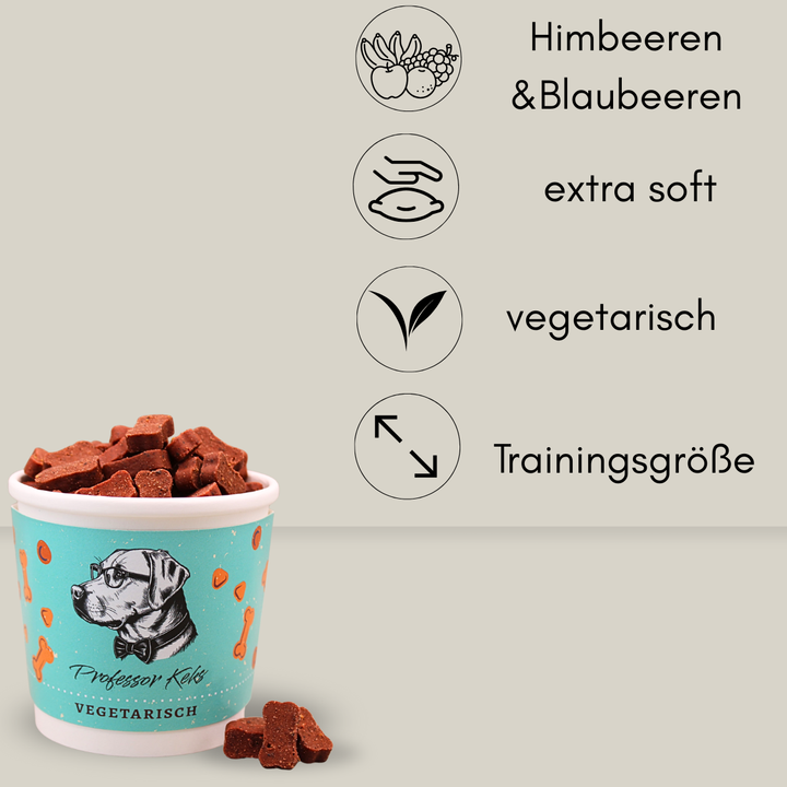 Beeren Softis für Hunde verpackt in pappbecher von Professor Keks