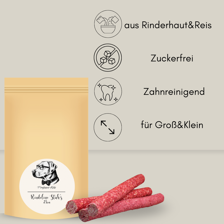 Bodenstandbeutel von Professor Keks mit 25cm langen roten Kaustangen für Hunde