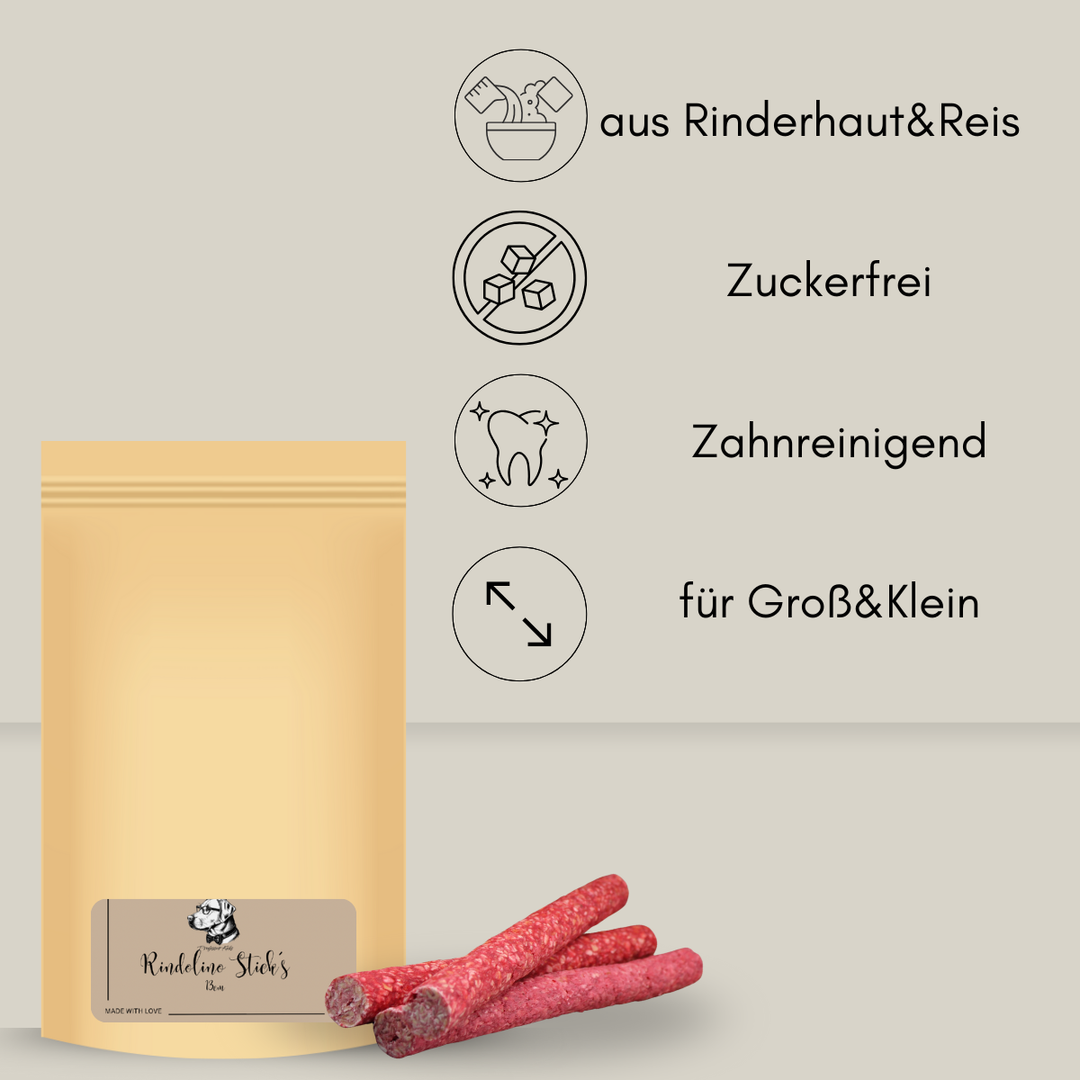 Standbodenbeutel aus Papiermit roten Kaustangen für Hunde