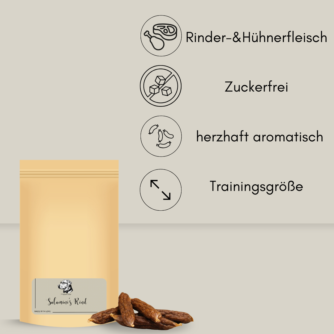 standbodenbeutel von Professor Keks mit kleinen Salamis für Hunde
